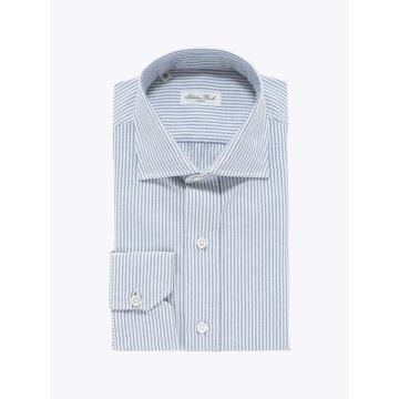 Salvatore Piccolo Striped Blue Cotton Oxford Shirt - E35 Shop