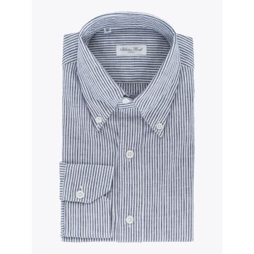 Salvatore Piccolo Striped Indigo Cotton Oxford Shirt - E35 SHOP