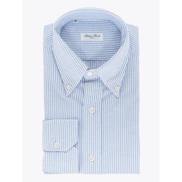 Salvatore Piccolo Striped Blue Cotton Oxford Shirt - E35 SHOP