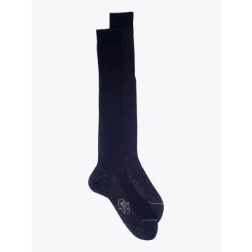 Gallo Ribbed Cotton Long Socks Navy Blue - E35 SHOP