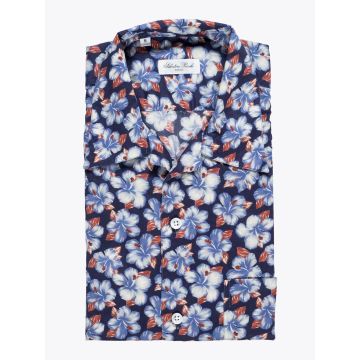 Salvatore Piccolo Printed Navy Blue Camp Shirt - E35 Shop