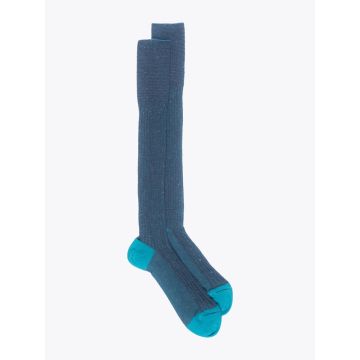 Gallo Long Socks Twin Ribbed Cotton Turquoise - E35 Shop