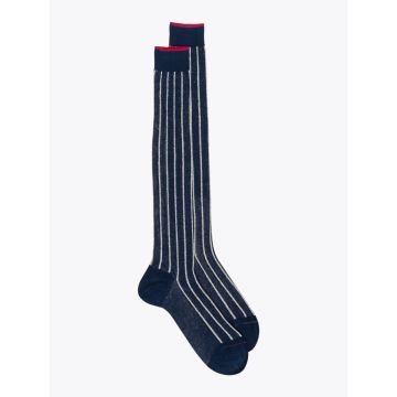 Gallo Long Socks Twin Ribbed Cotton Blue/Silver - E35 SHOP