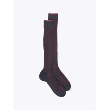 Gallo Long Socks Twin Ribbed Cotton Anthracite/Red - E35 Shop