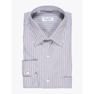 Salvatore Piccolo Shirt Spread Poplin Striped Claret - E35 SHOP