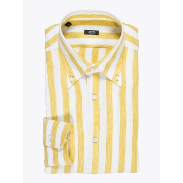 Barba Napoli Button Down White/Yellow Linen Shirt - E35 SHOP