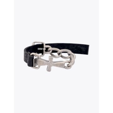 Goti Bracelet BR506 Curb Chain Cross Silver/Leather - E35 Shop