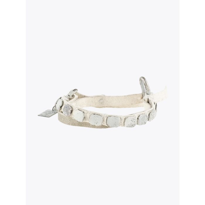 Goti Bracelet BR165 Silver Shields & White Leather - E35 SHOP