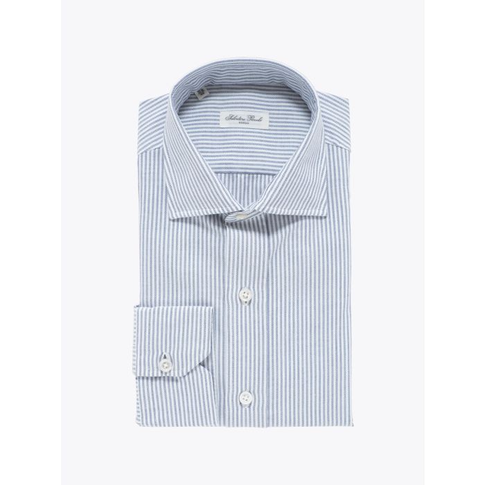 Salvatore Piccolo Striped Blue Cotton Oxford Shirt - E35 SHOP