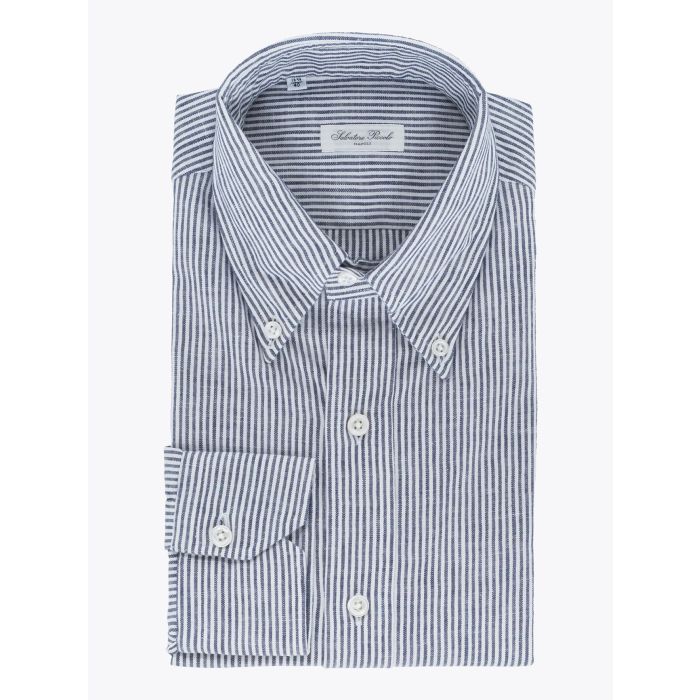 Salvatore Piccolo Striped Indigo Cotton Oxford Shirt - E35 Shop