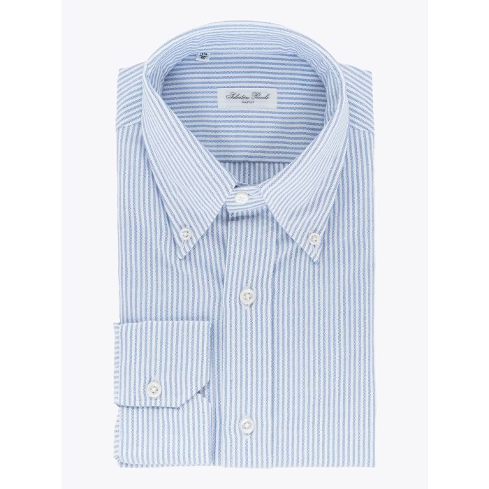 Salvatore Piccolo Striped Blue Cotton Oxford Shirt - E35 Shop