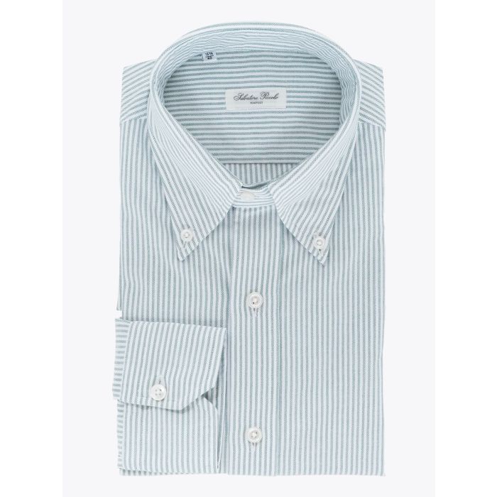 Salvatore Piccolo Striped Green Cotton Oxford Shirt - E35 Shop