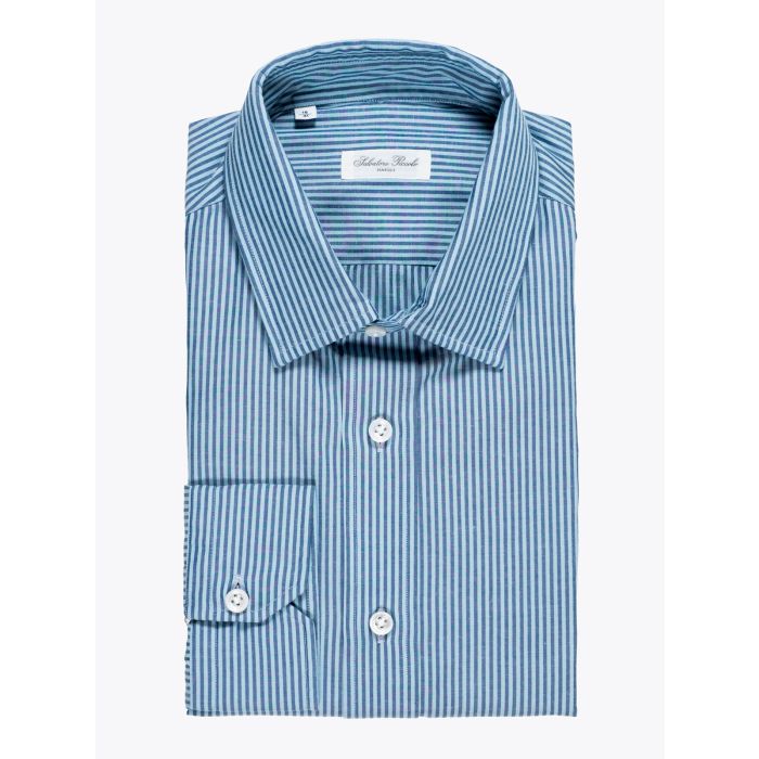 Salvatore Piccolo Striped Blue Cotton/Viscose Shirt - E35 SHOP