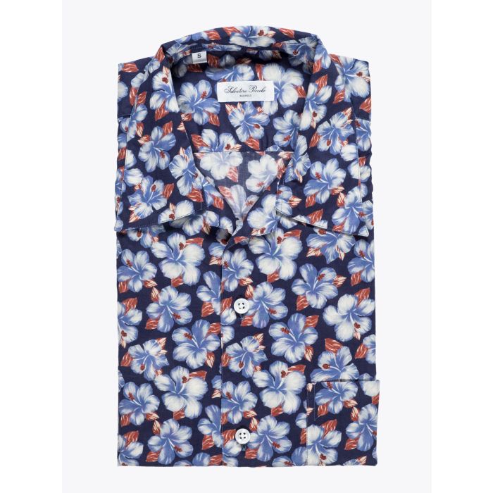 Salvatore Piccolo Printed Navy Blue Camp Shirt - E35 SHOP