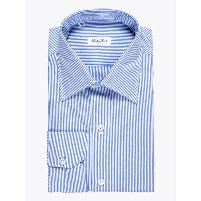 Salvatore Piccolo Navy Blue Striped Spread Collar Shirt - E35 SHOP