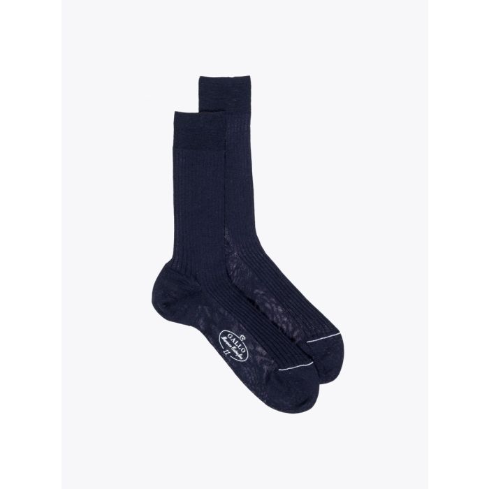 Gallo Short Socks Ribbed Wool Navy Blue - E35 SHOP