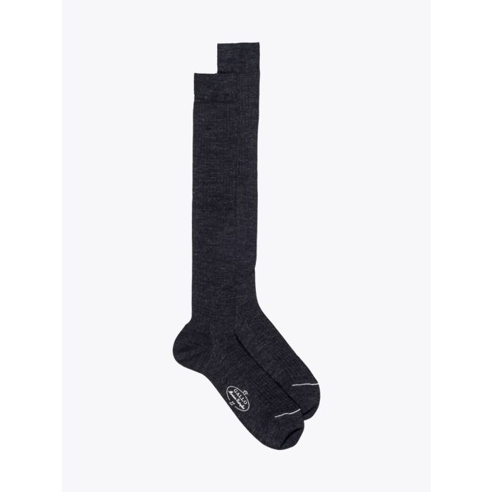 Gallo Long Socks Ribbed Wool Anthracite - E35 Shop