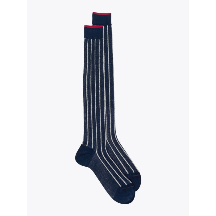 Gallo Long Socks Twin Ribbed Cotton Blue/Silver - E35 Shop