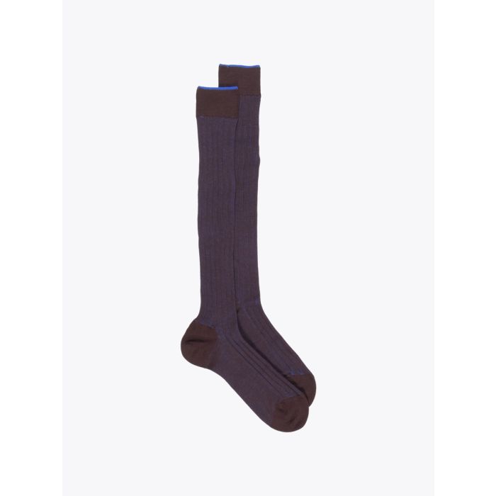 Gallo Long Socks Twin Ribbed Cotton Brown/Blue - E35 SHOP