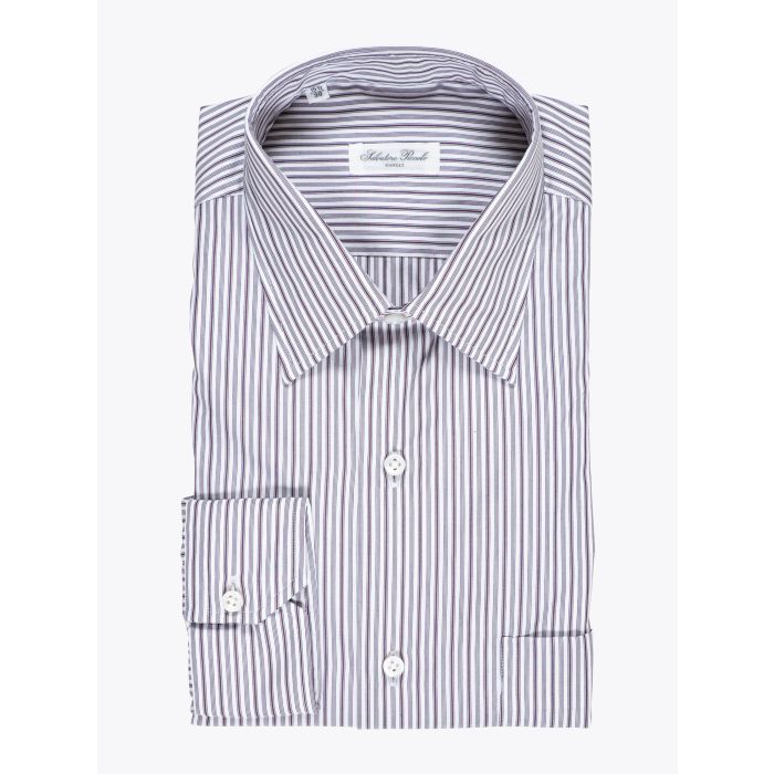 Salvatore Piccolo Shirt Spread Poplin Striped Claret - E35 Shop