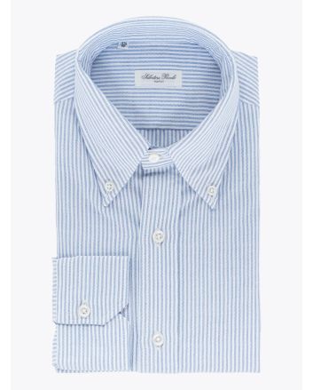 Salvatore Piccolo Striped Blue Cotton Oxford Shirt - E35 SHOP
